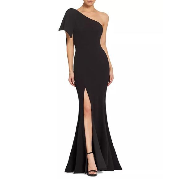 Dress the Population Georgina One-Shoulder-Bow Gown Black XL - Picture 1 of 3